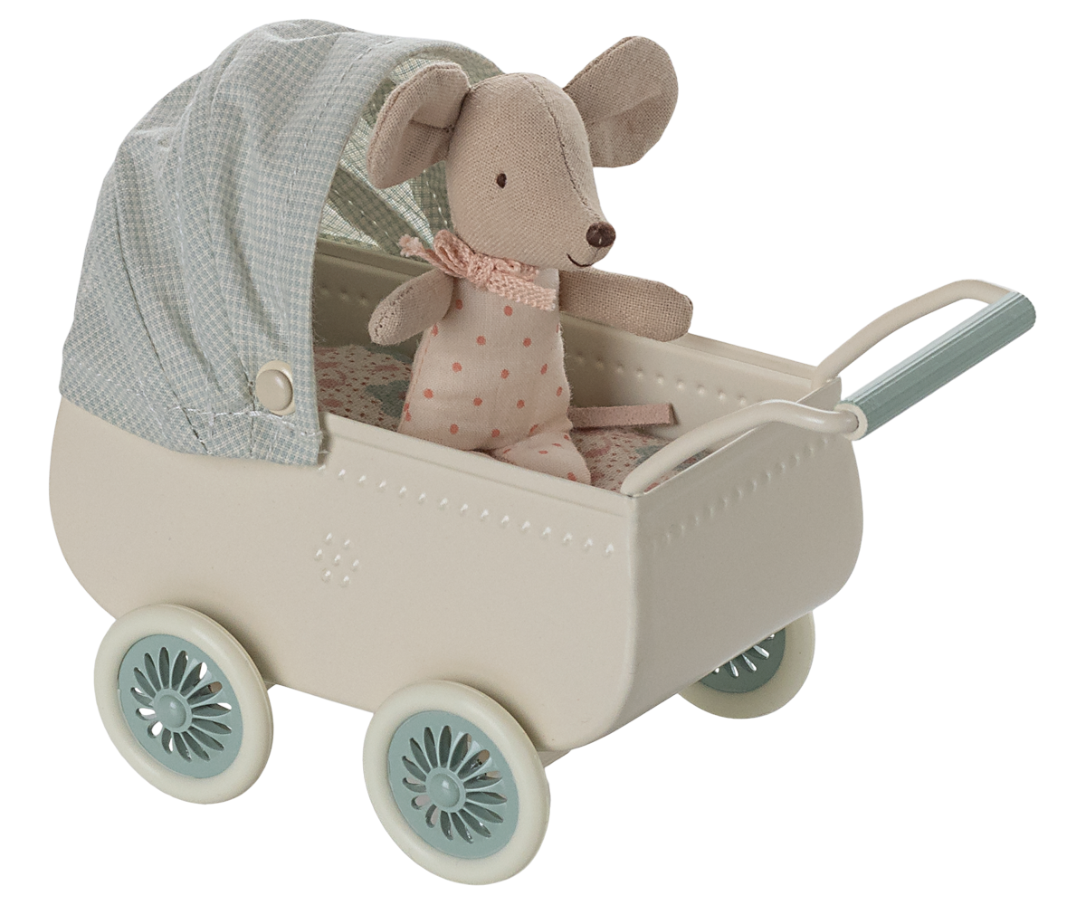 Pram with baby mouse - Mint image number 2