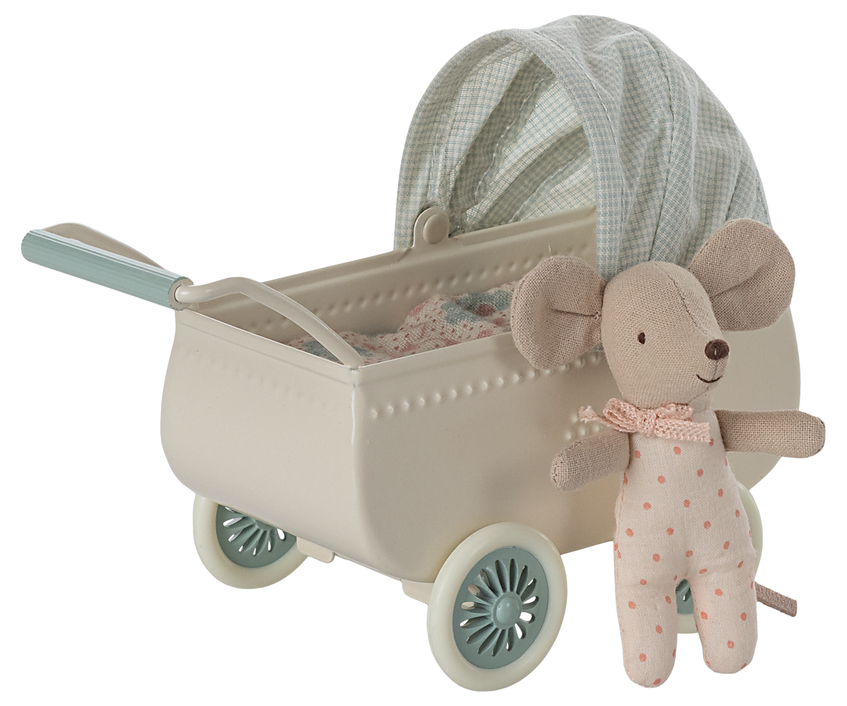 Pram with baby mouse - Mint image number 3
