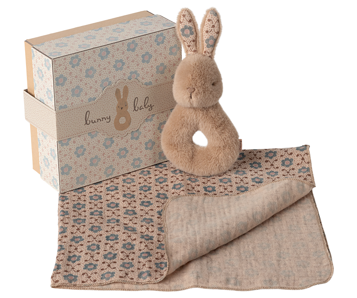 Rabbit rattle set - Cream peach