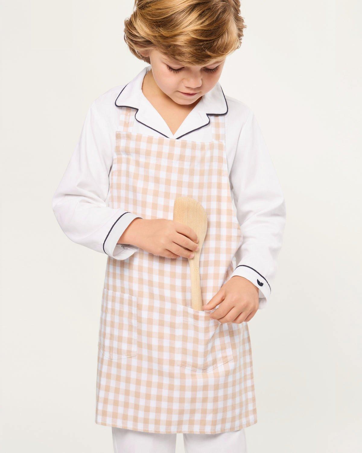 Kid's Twill Apron in Camel Gingham image number 2