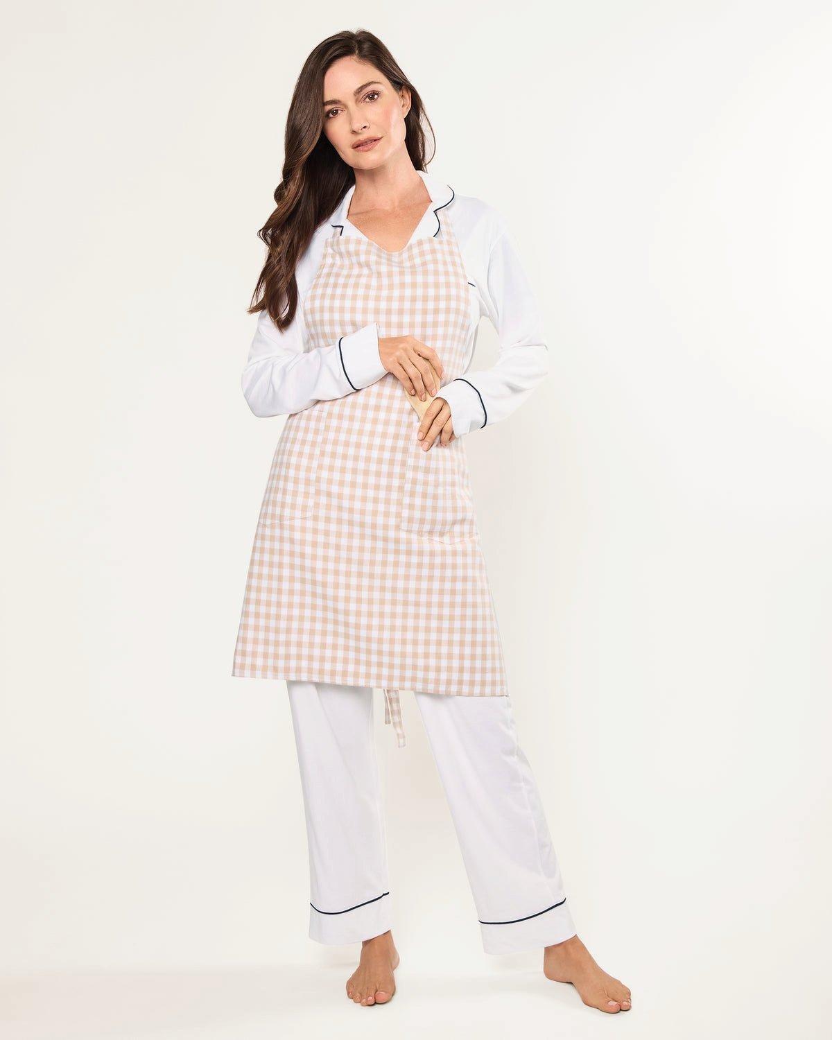 Adult's Twill Apron in Camel Gingham image number 1