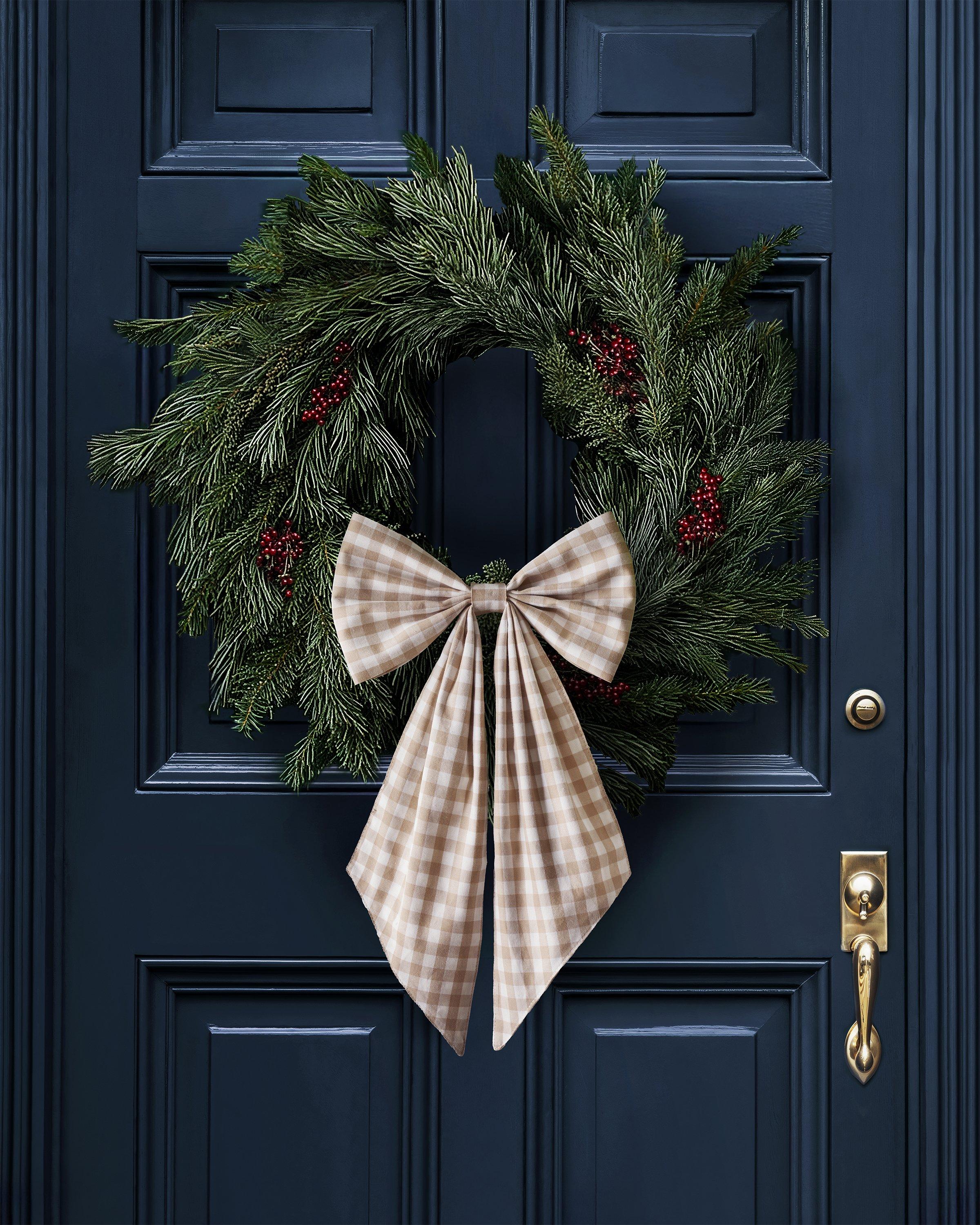 Wreath Bow in Camel Gingham