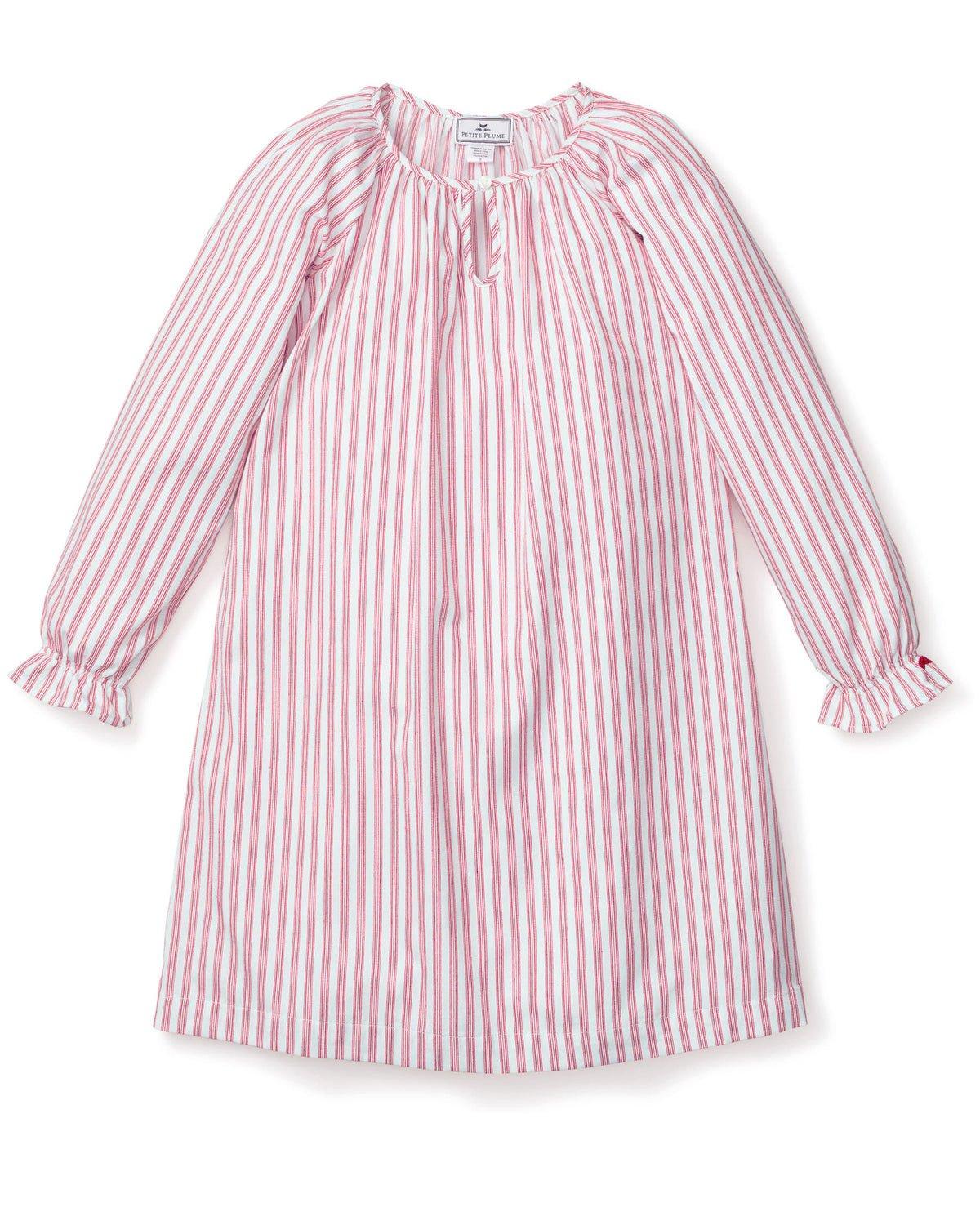 Girl's Twill Delphine Nightgown in Antique Red Ticking image number 1