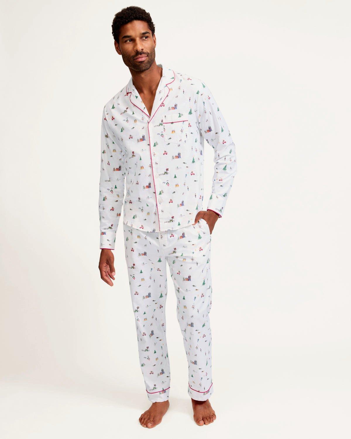 Men's Twill Pajama Set in Holiday Town image number 1