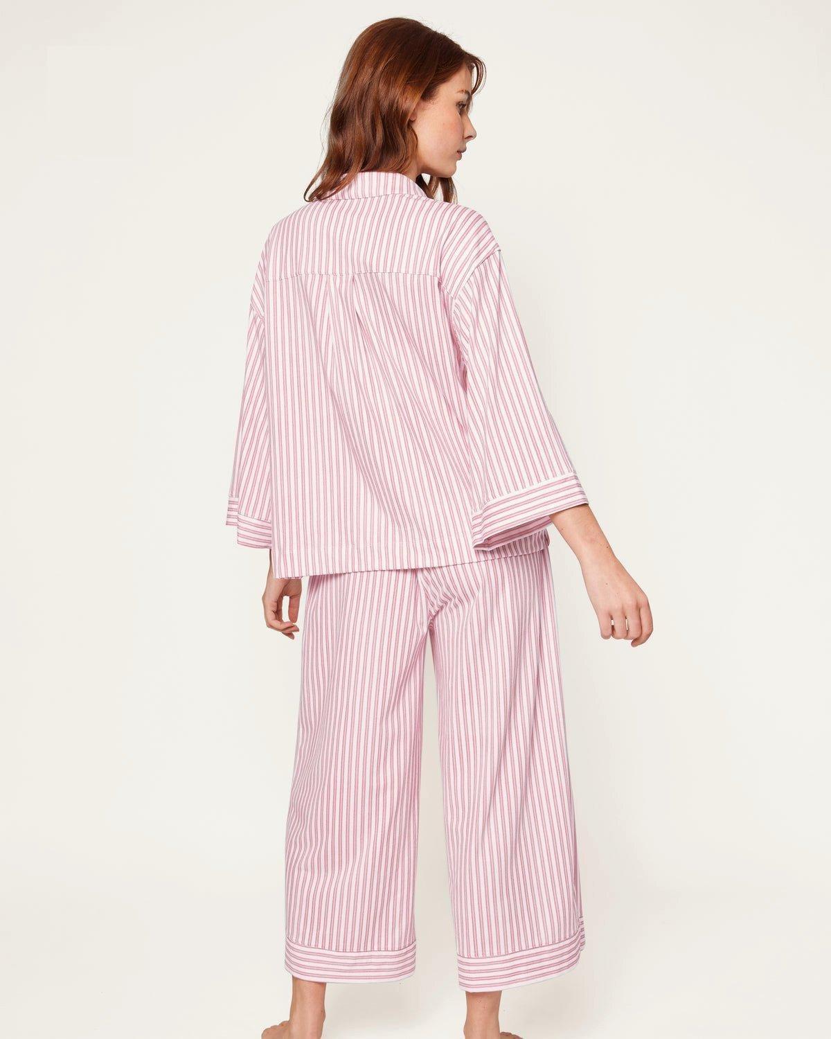 Women's Olivia Wide Leg Pima Pajama Set in Antique Red Ticking image number 2