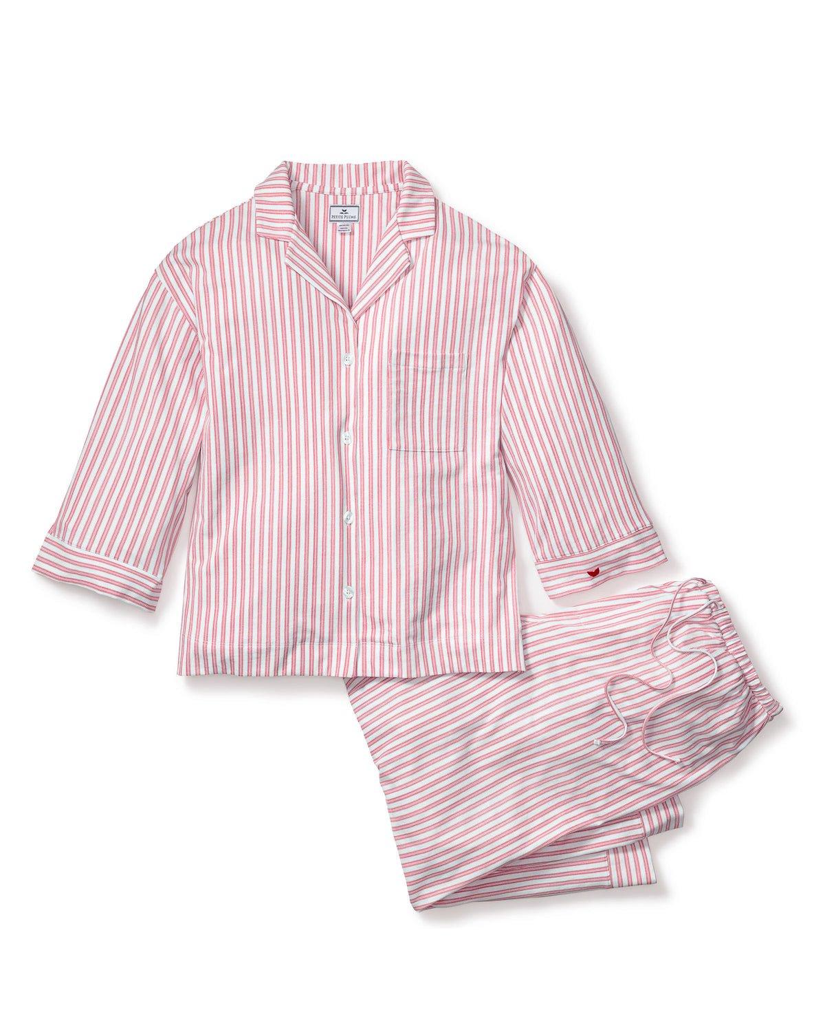 Women's Olivia Wide Leg Pima Pajama Set in Antique Red Ticking image number 1