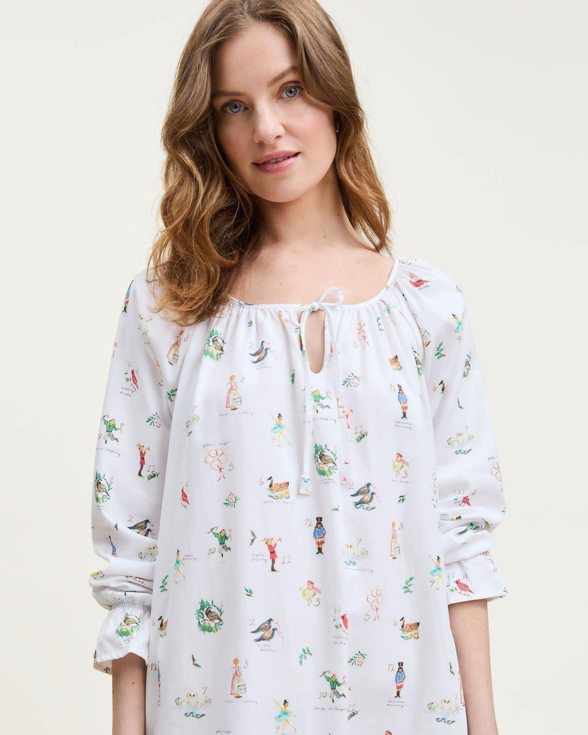 Women's Twill Delphine Nightgown in 12 Days of Christmas image number 1