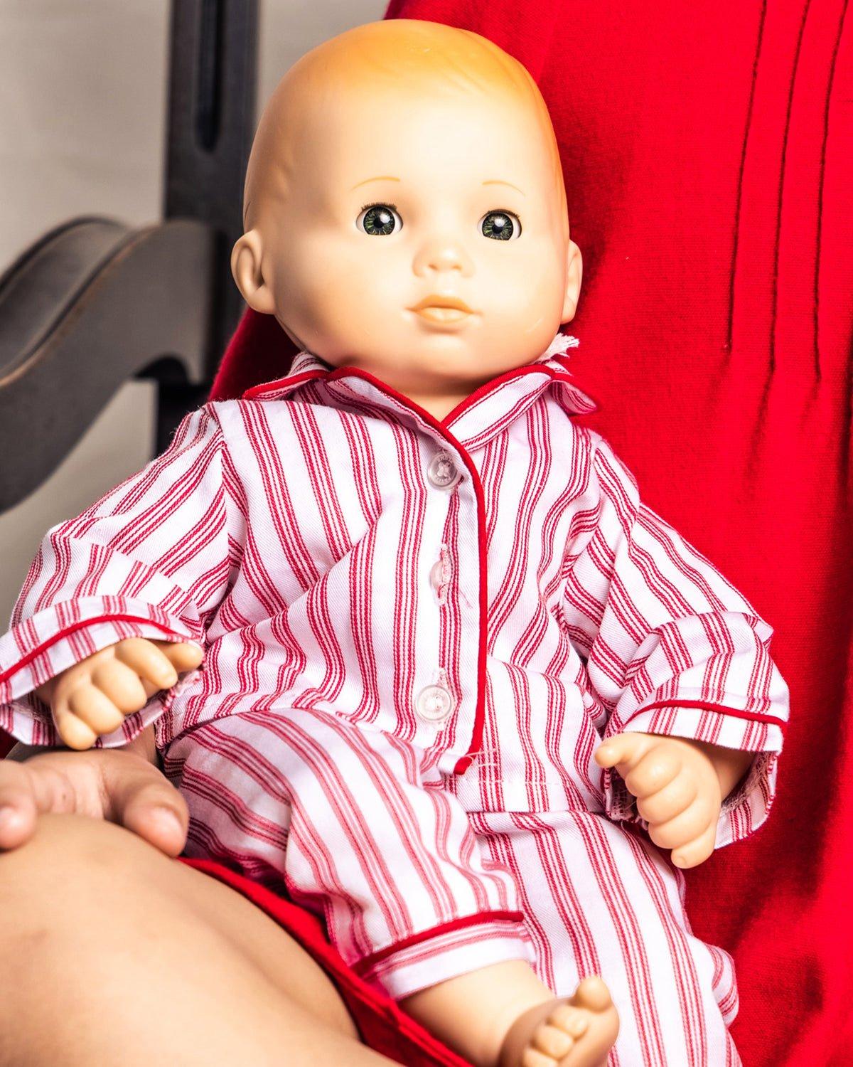 Doll Pajamas in Antique Red Ticking image number 1