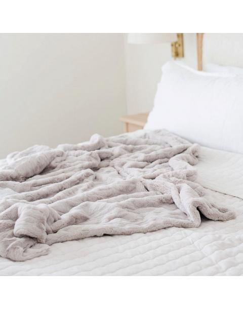 Patterned Faux Fur Throw Blanket in Feather