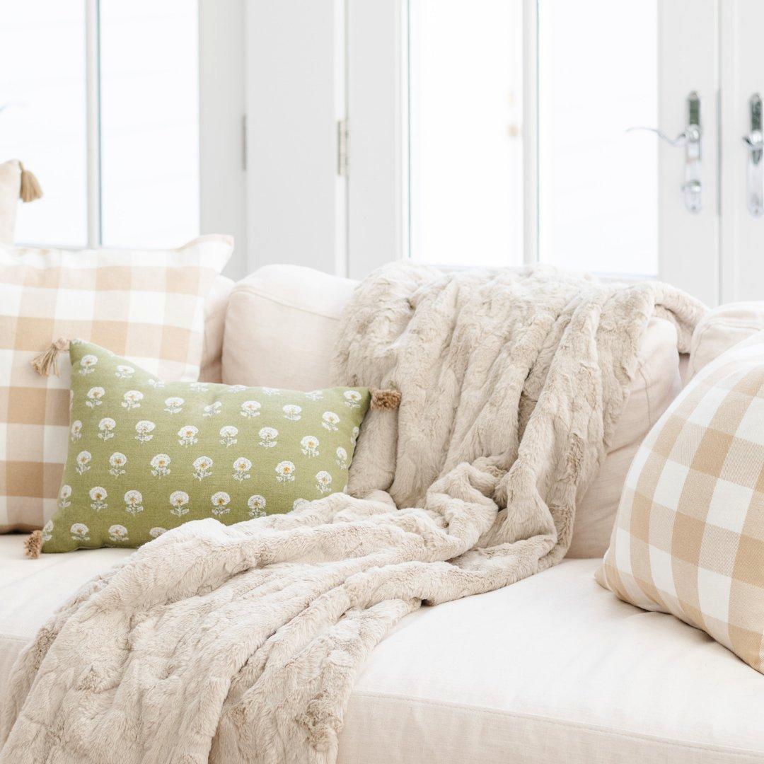 Patterned Faux Fur Throw Blanket in Buff image number 1