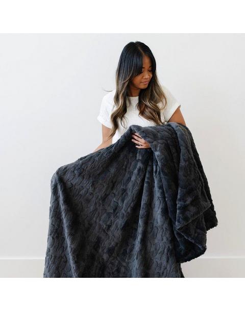 Patterned Faux Fur Throw Blanket in Charcoal