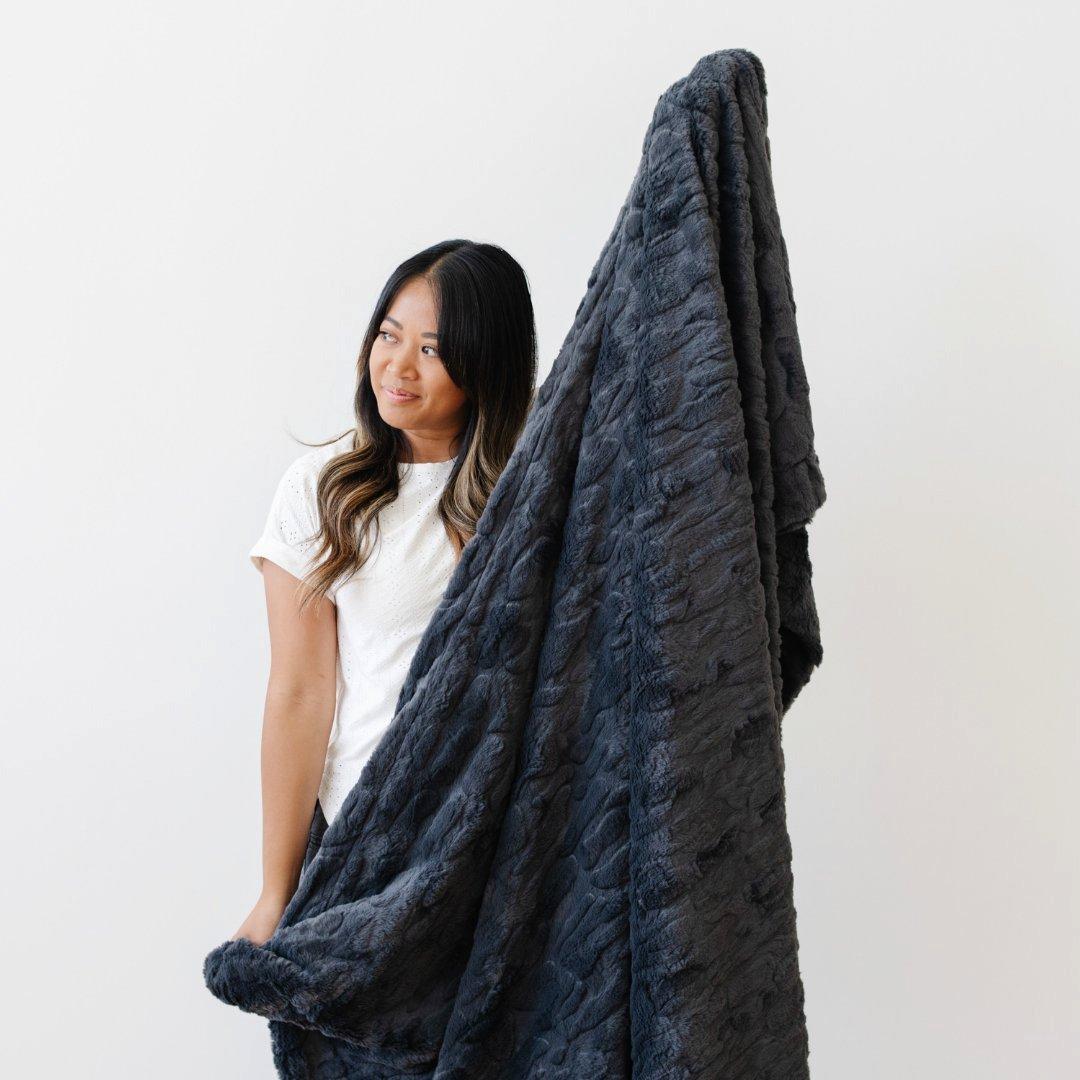 Patterned Faux Fur Throw Blanket in Charcoal image number 2
