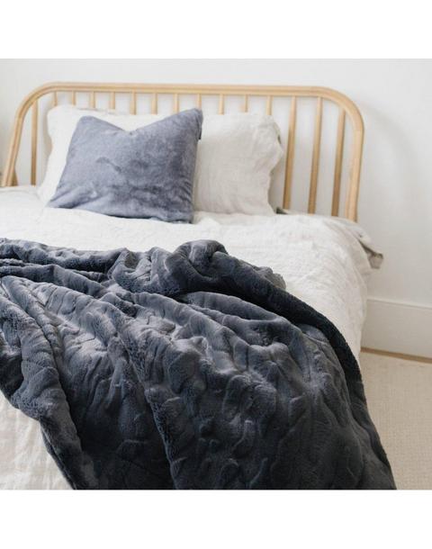 Patterned Faux Fur Throw Blanket in Charcoal