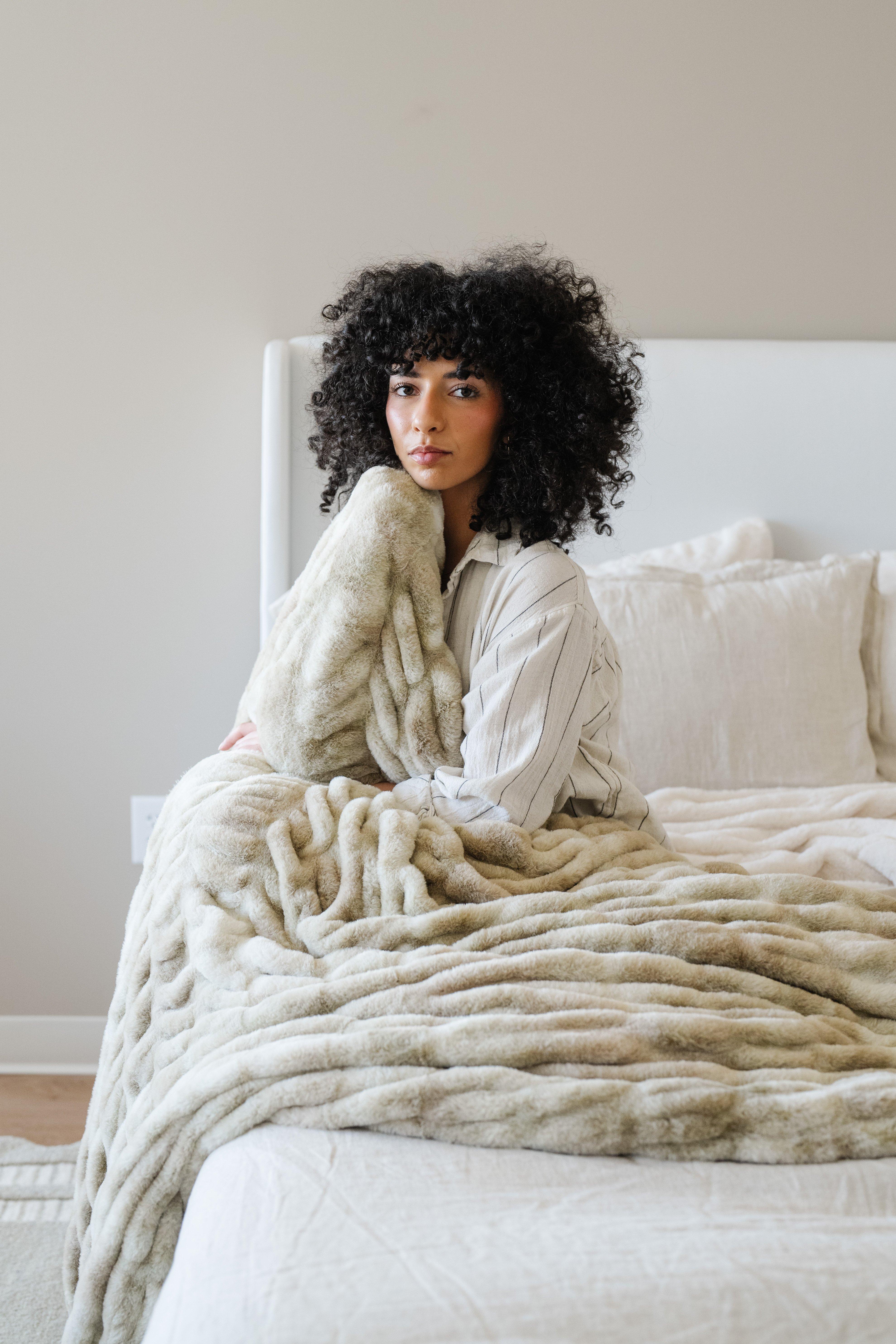 Double Ruched Throw Blanket in Sandshell Blend image number 1