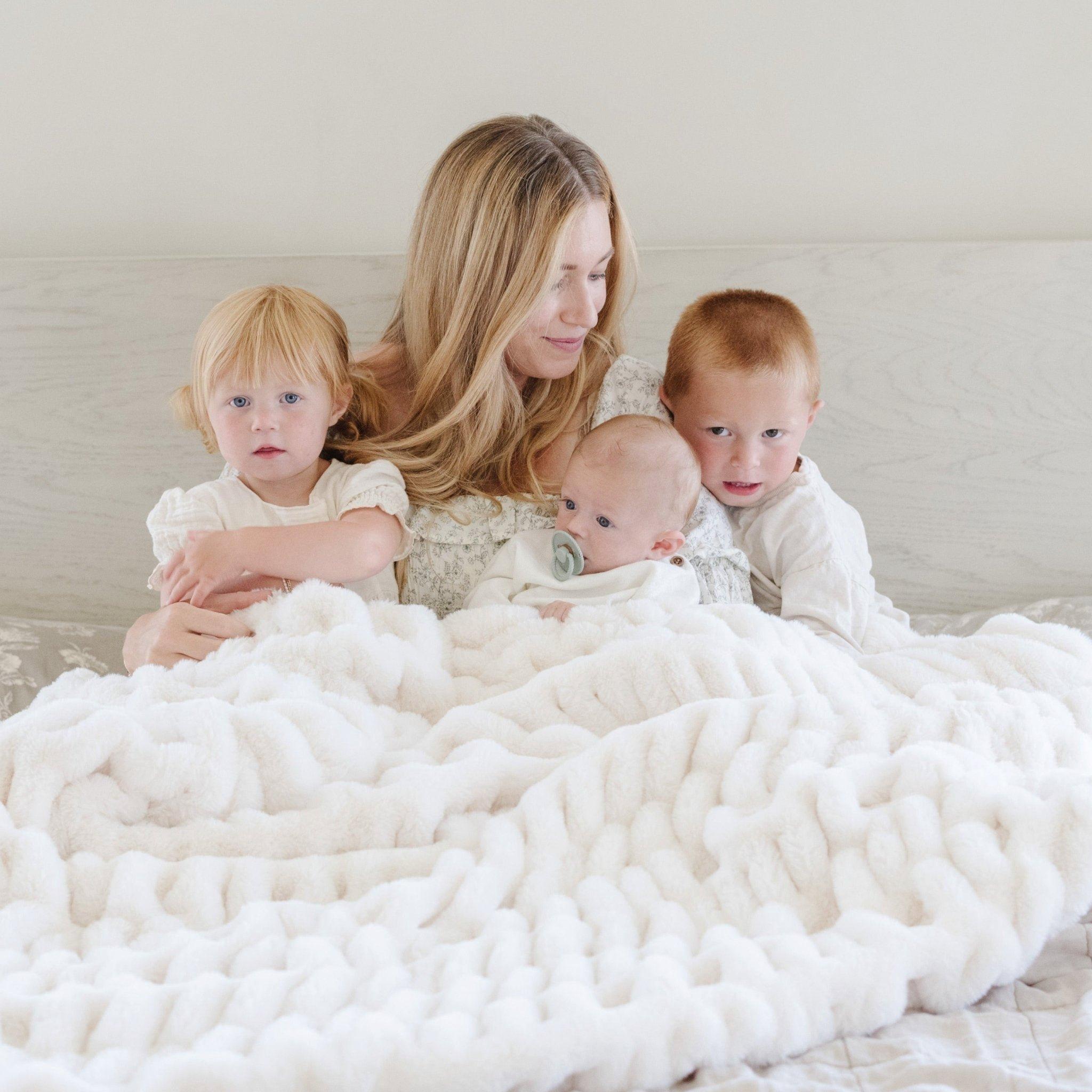 Double Ruched Throw Blanket in Cobblestone