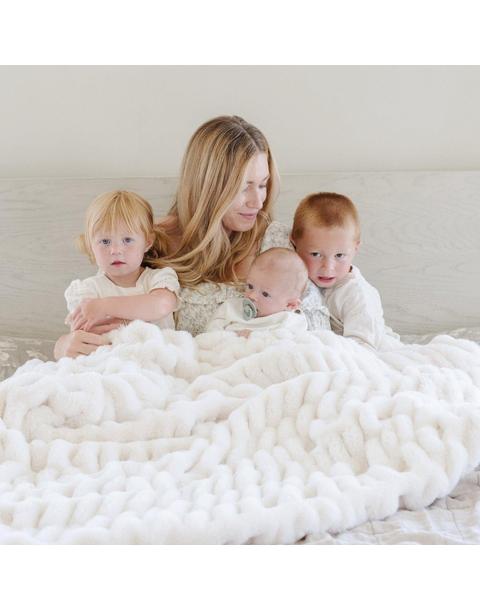 Double Ruched Throw Blanket in Cobblestone
