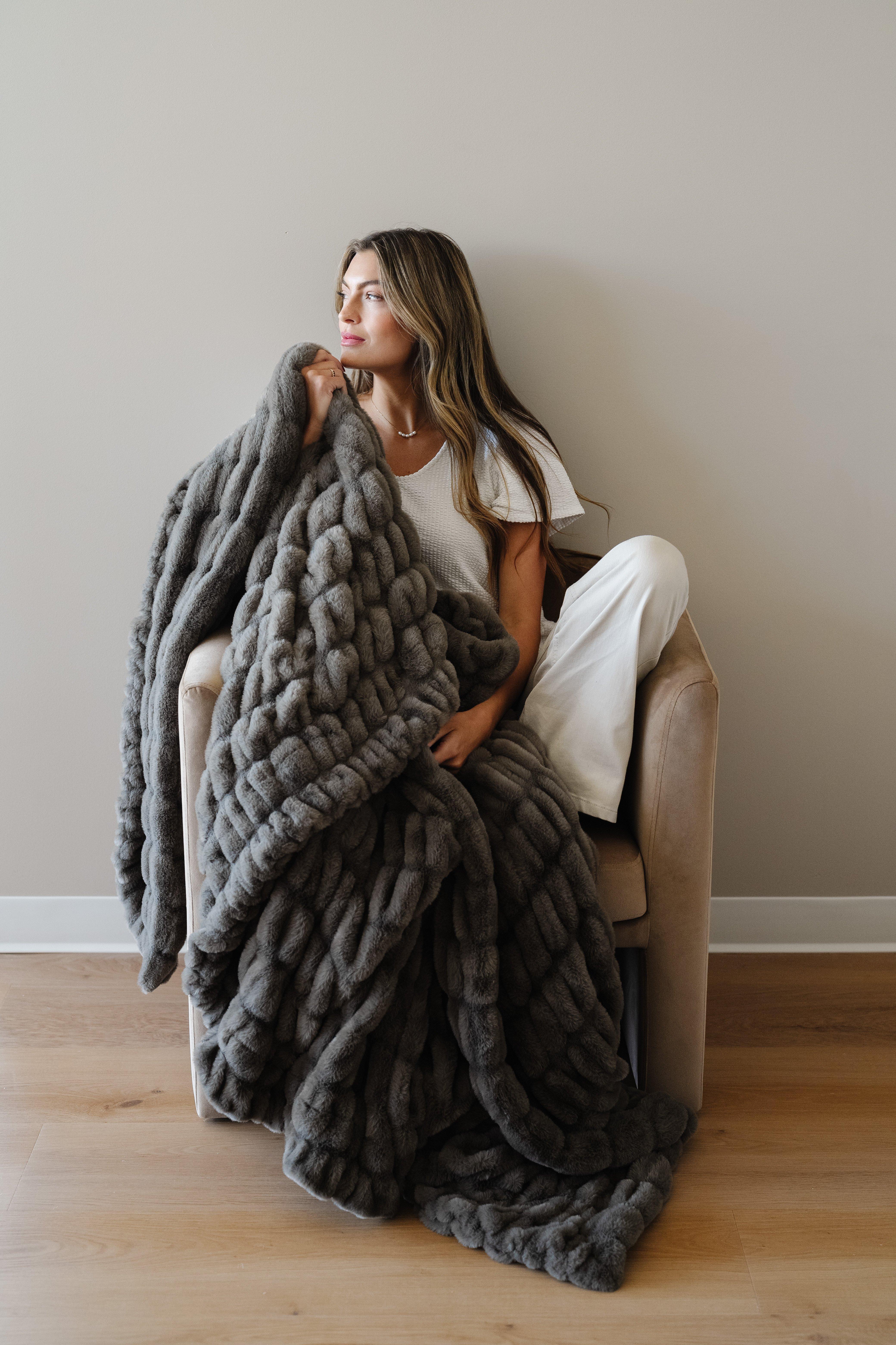 Double Ruched Throw Blanket in Cobblestone image number 2