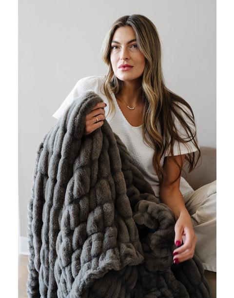 Double Ruched Throw Blanket in Cobblestone