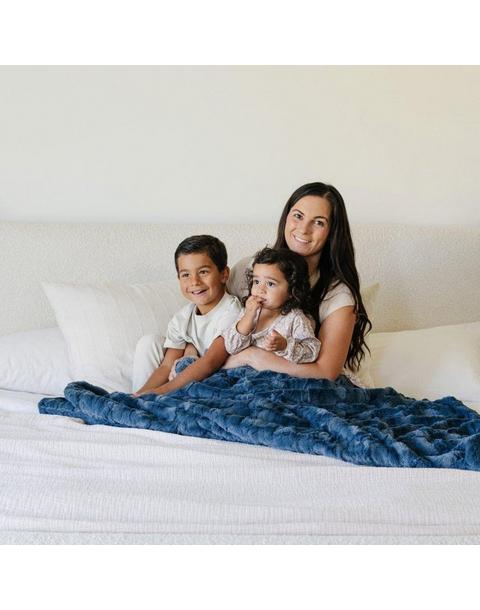 Patterned Faux Fur Throw Blanket in Indigo