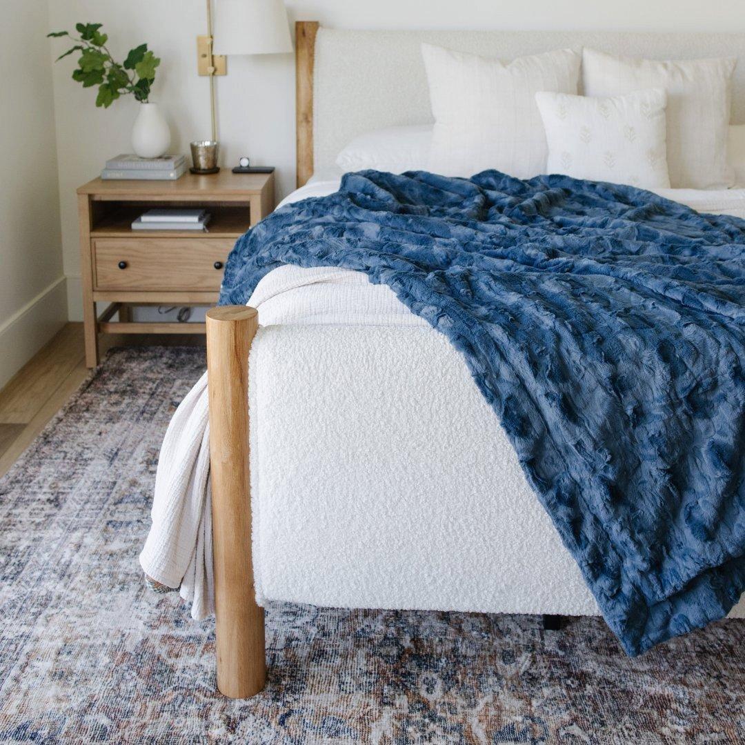 Patterned Faux Fur Throw Blanket in Indigo image number 1