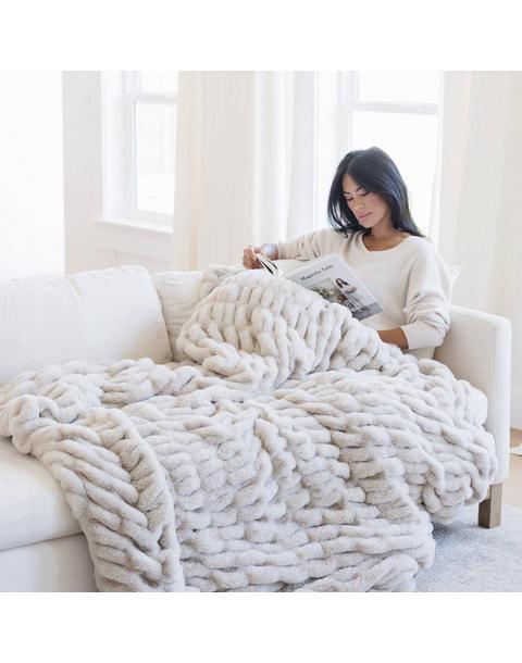 Double Ruched Throw Blanket in Flax