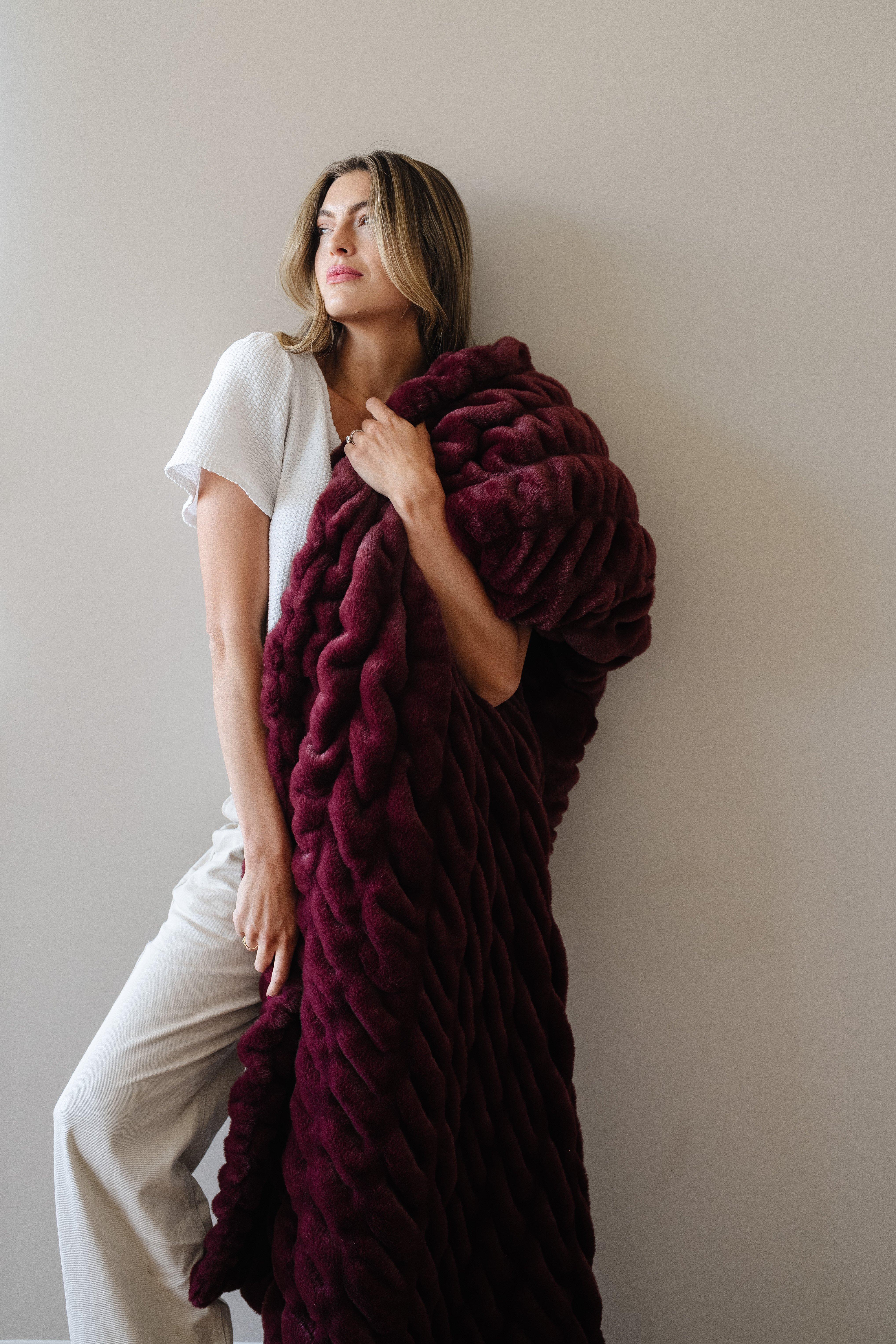 Double Ruched Throw Blanket in Royale