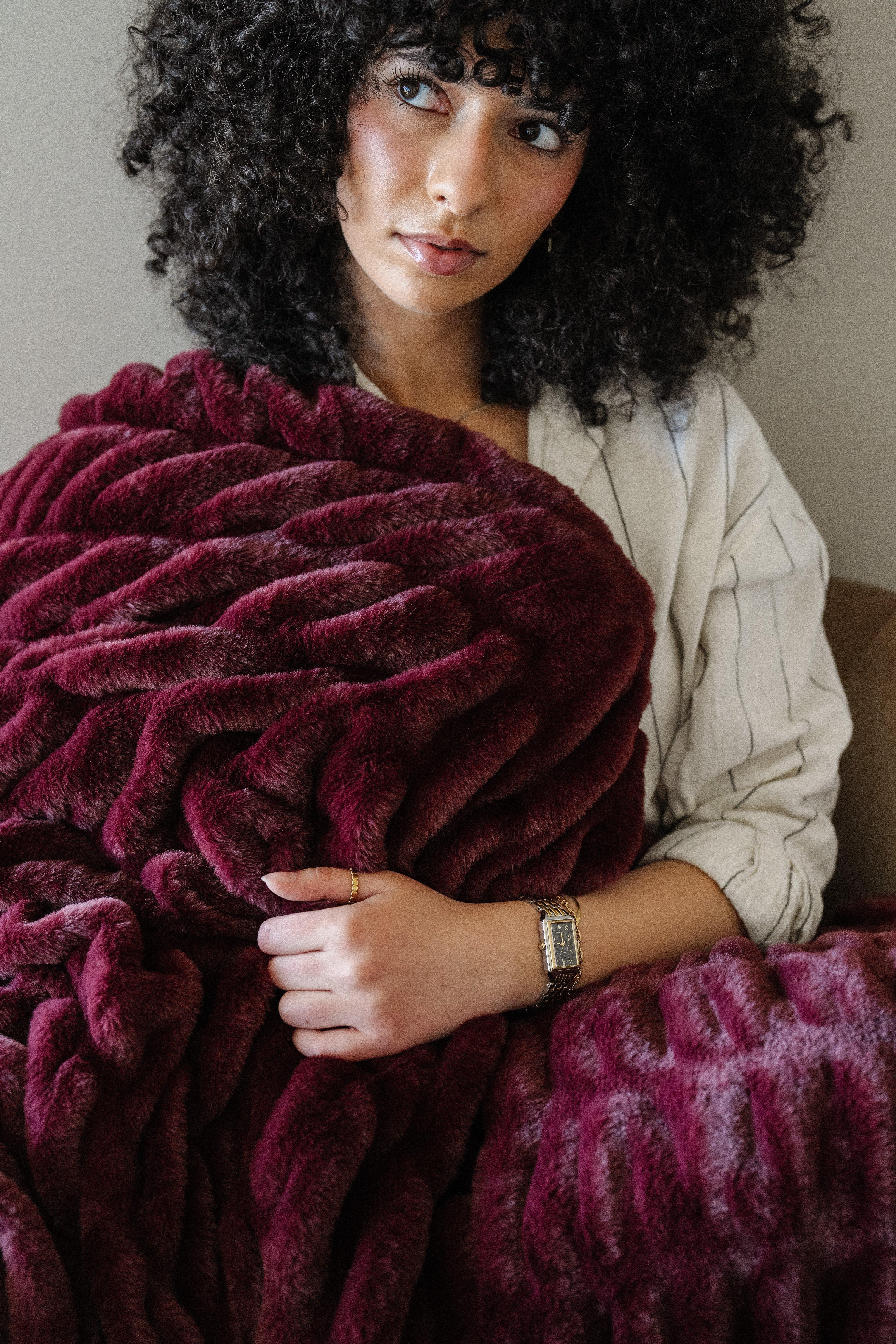 Double Ruched Throw Blanket in Royale image number 1