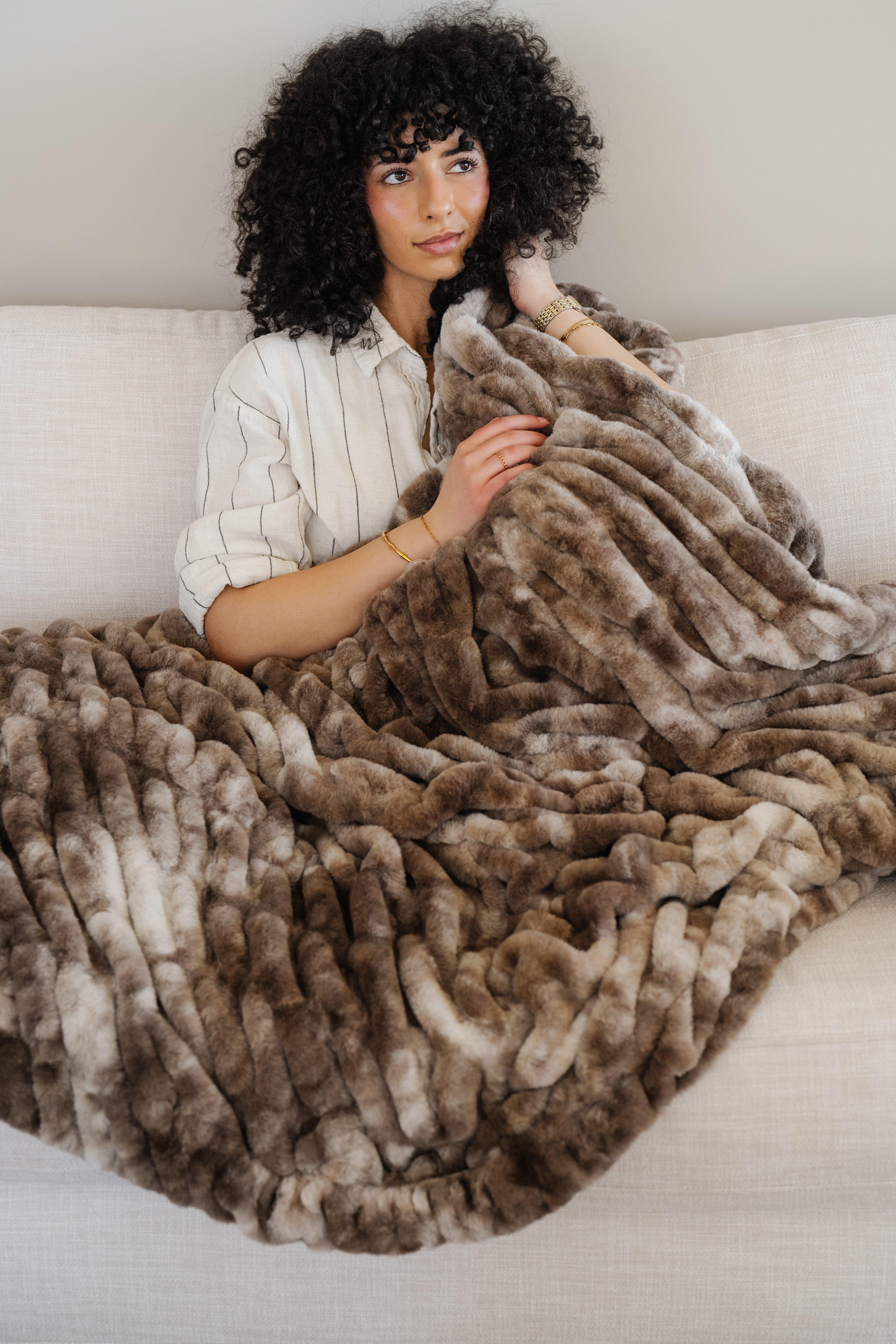 Double Ruched Throw Blanket in Chocolate Blend image number 1