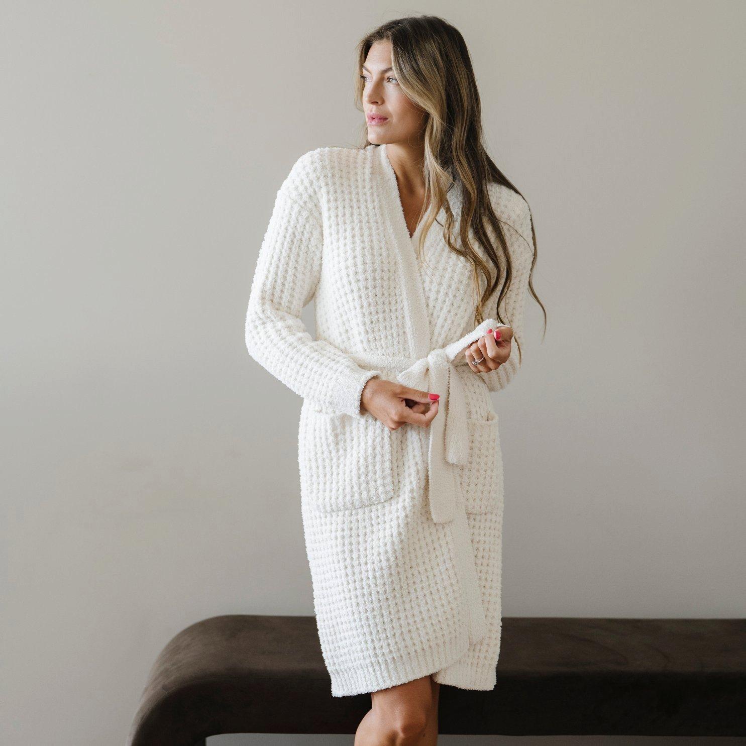 Waffle Knit Robe in Swan