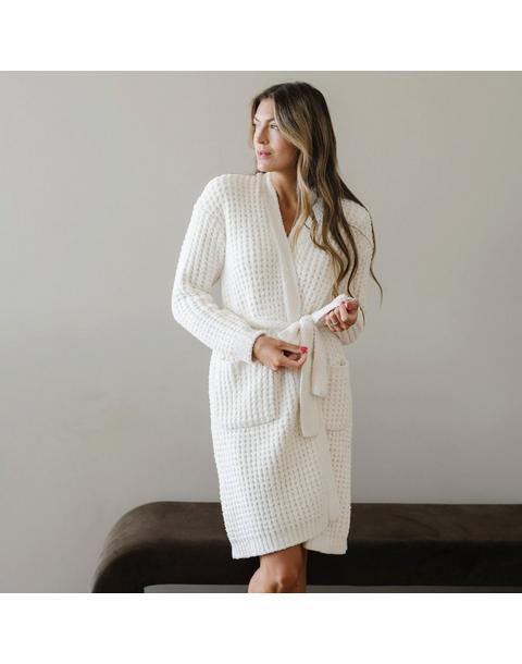 Waffle Knit Robe in Swan