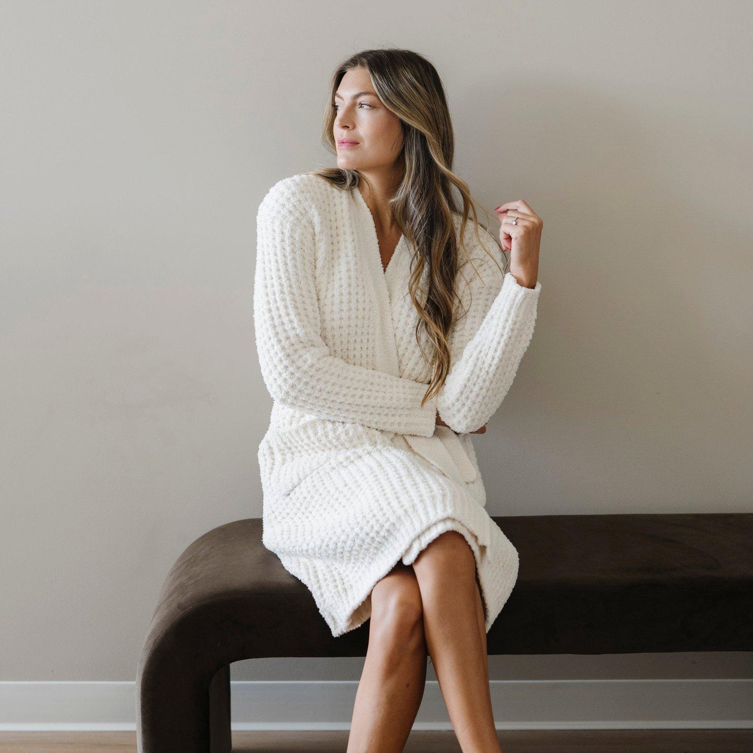 Waffle Knit Robe in Swan image number 2