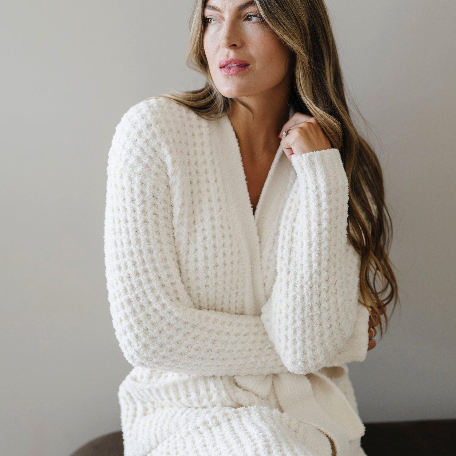 Waffle Knit Robe in Swan image number 3