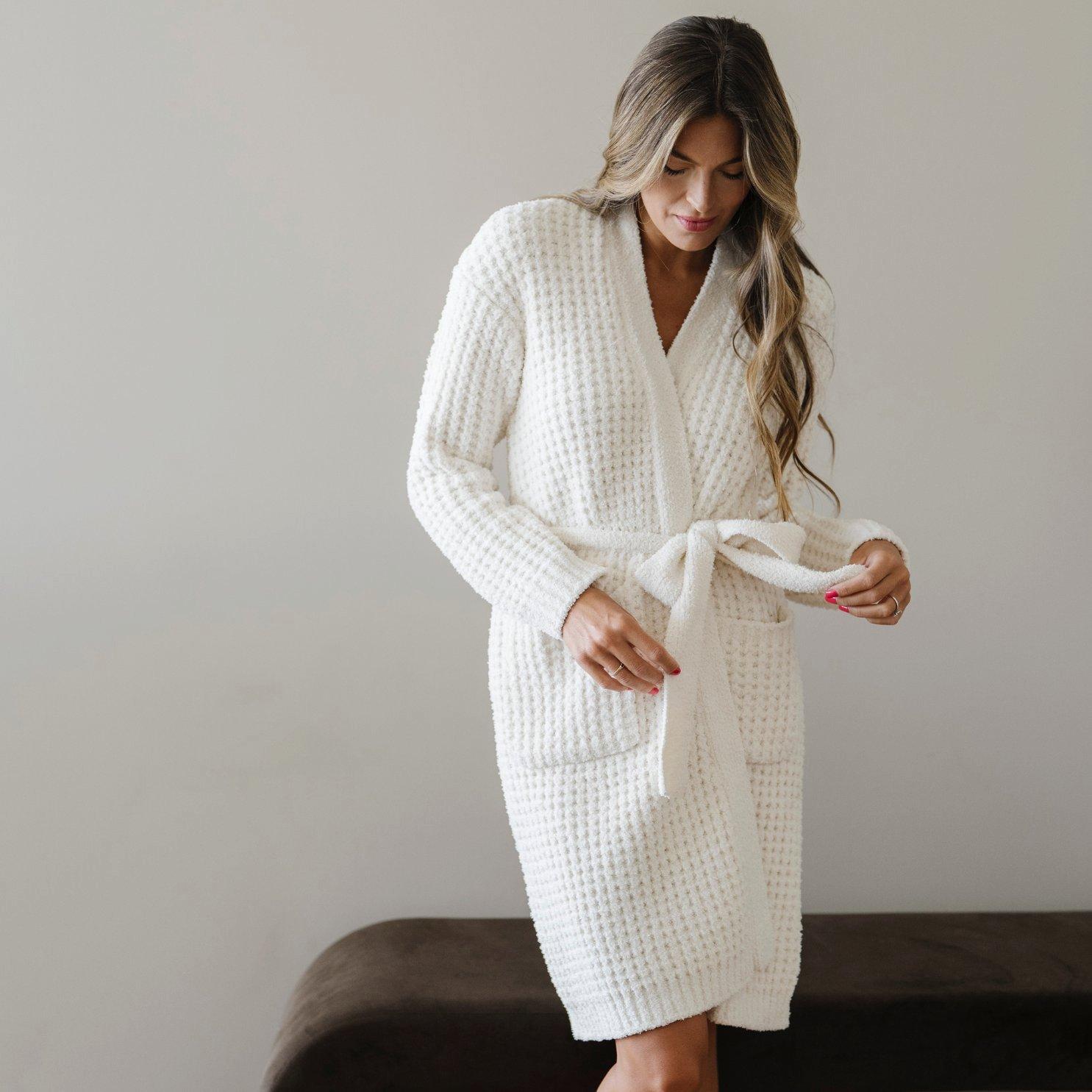 Waffle Knit Robe in Swan image number 1