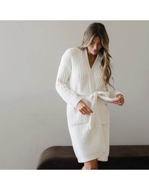 Waffle Knit Robe in Swan