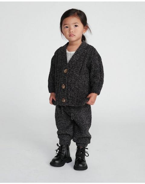 Cable Cardigan Fuzzy - Black Melange