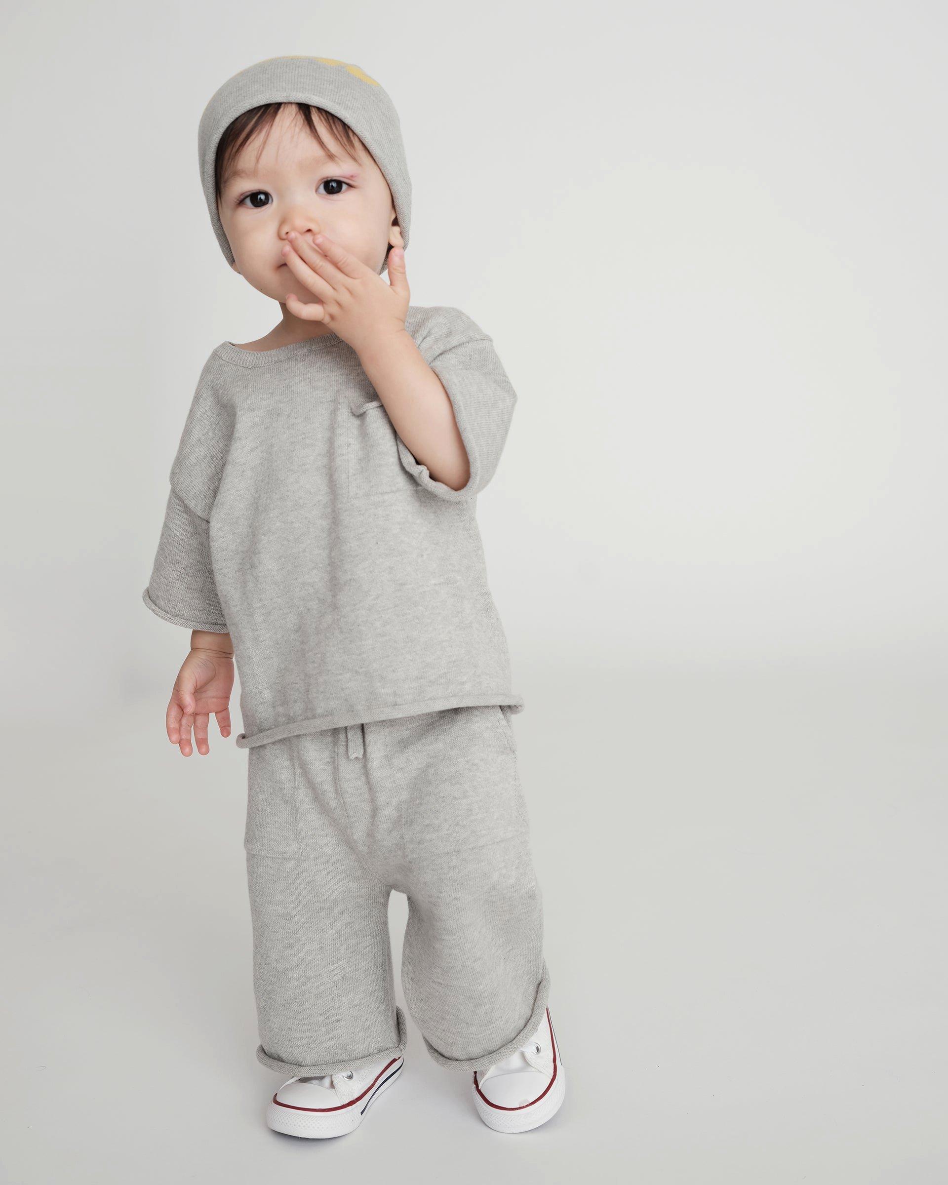 Cotton Relaxed Pants - Heather Grey image number 3