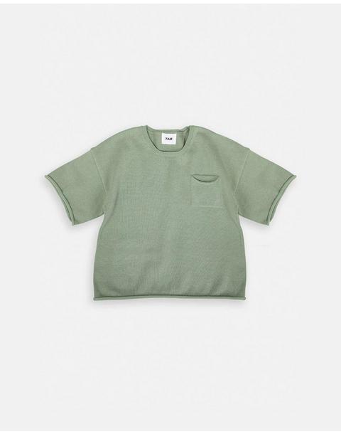 Boxy Cotton Tee Pocket - Sage