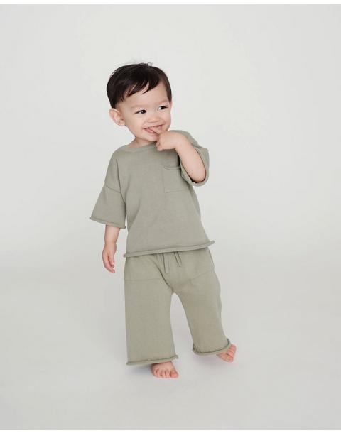 Boxy Cotton Tee Pocket - Sage