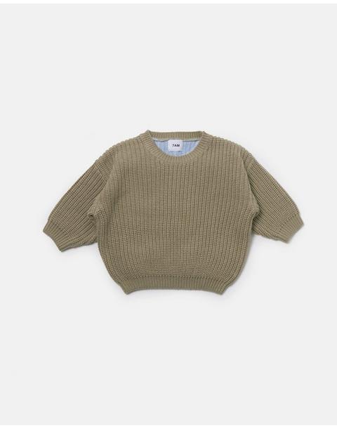 Long Sleeve Sweater Chunky - Olive/Blue