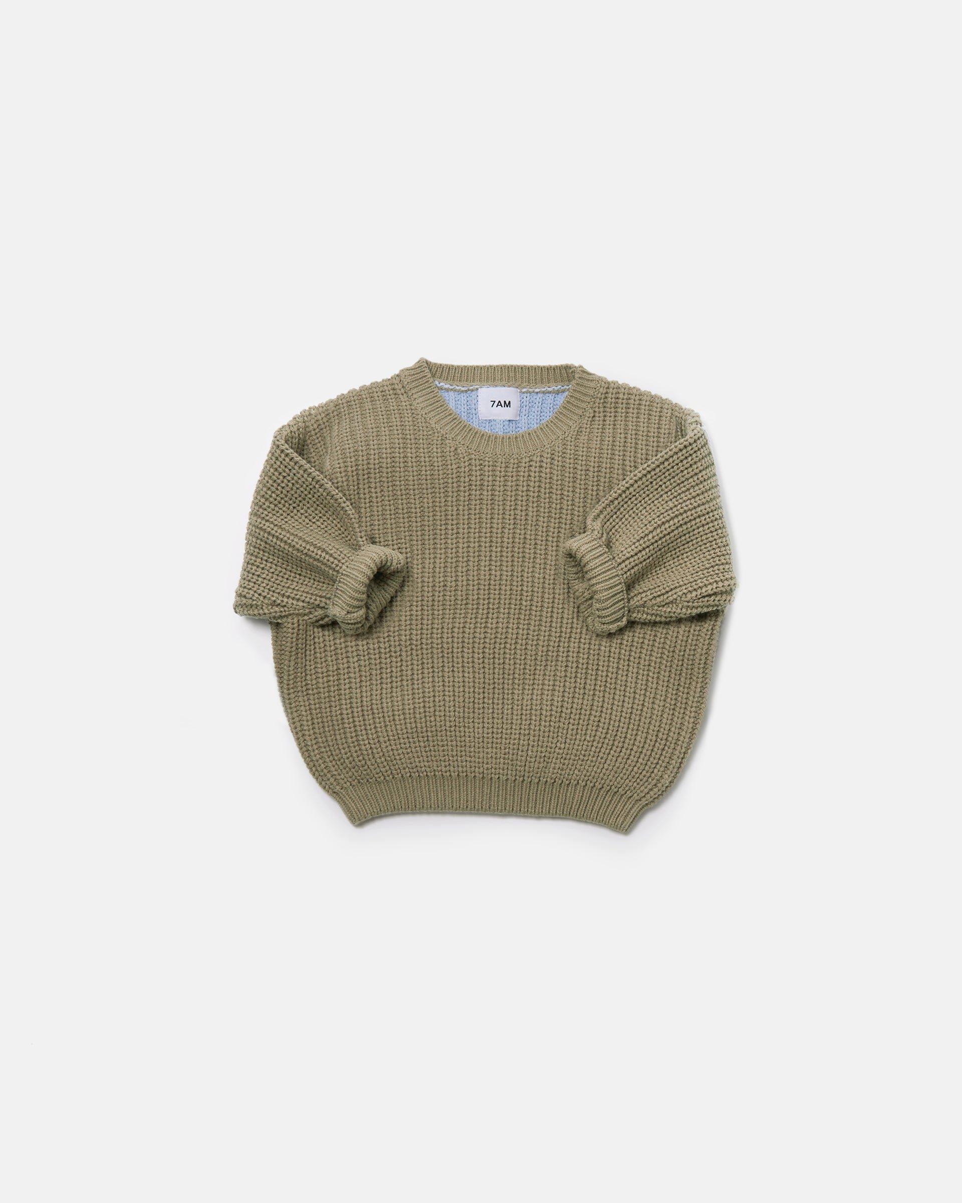 Long Sleeve Sweater Chunky - Olive/Blue image number 3