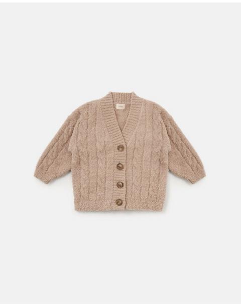 Cable Cardigan Fuzzy - Pecan