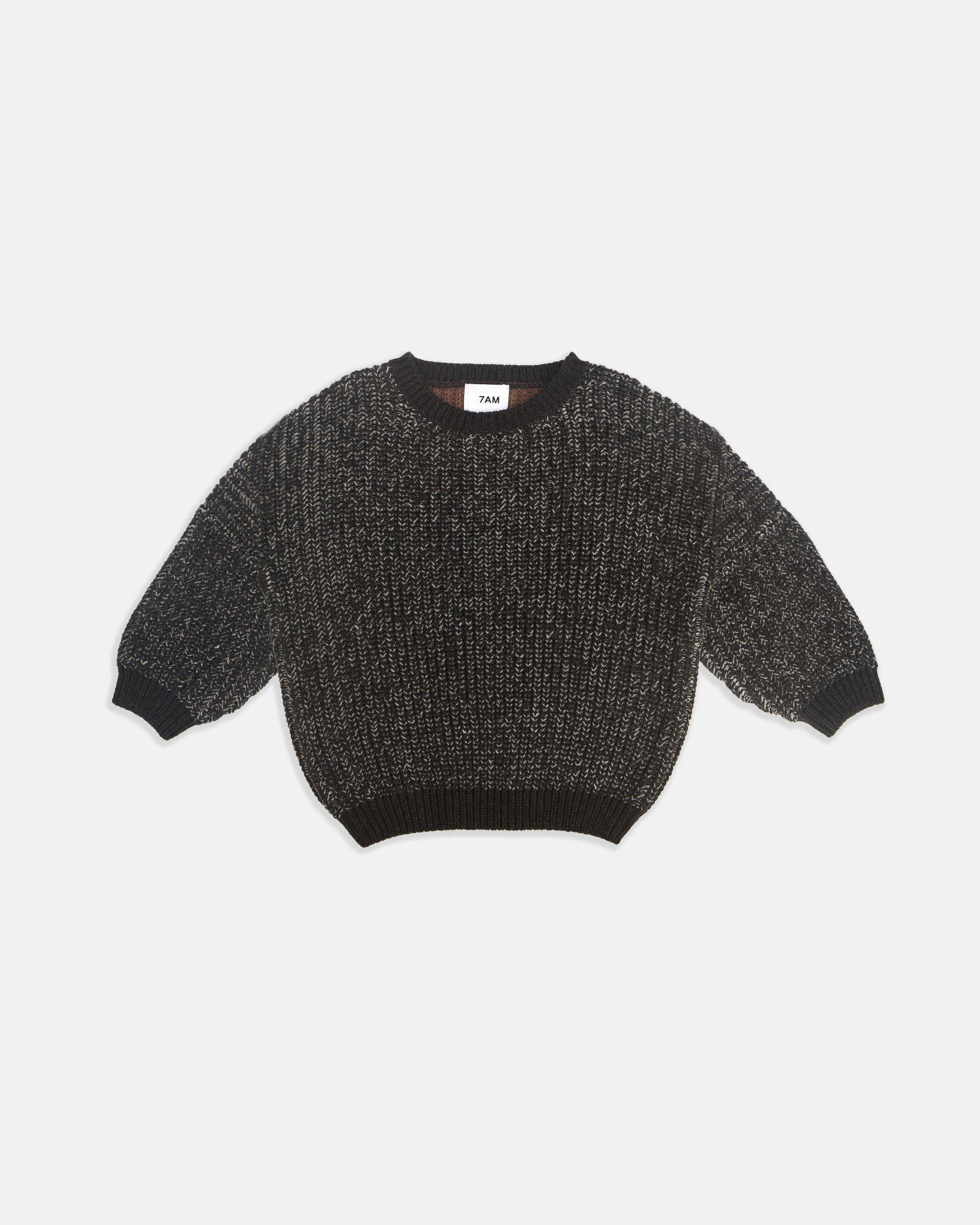 Long Sleeve Sweater Chunky - Black Melange/Brown