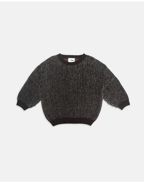 Long Sleeve Sweater Chunky - Black Melange/Brown