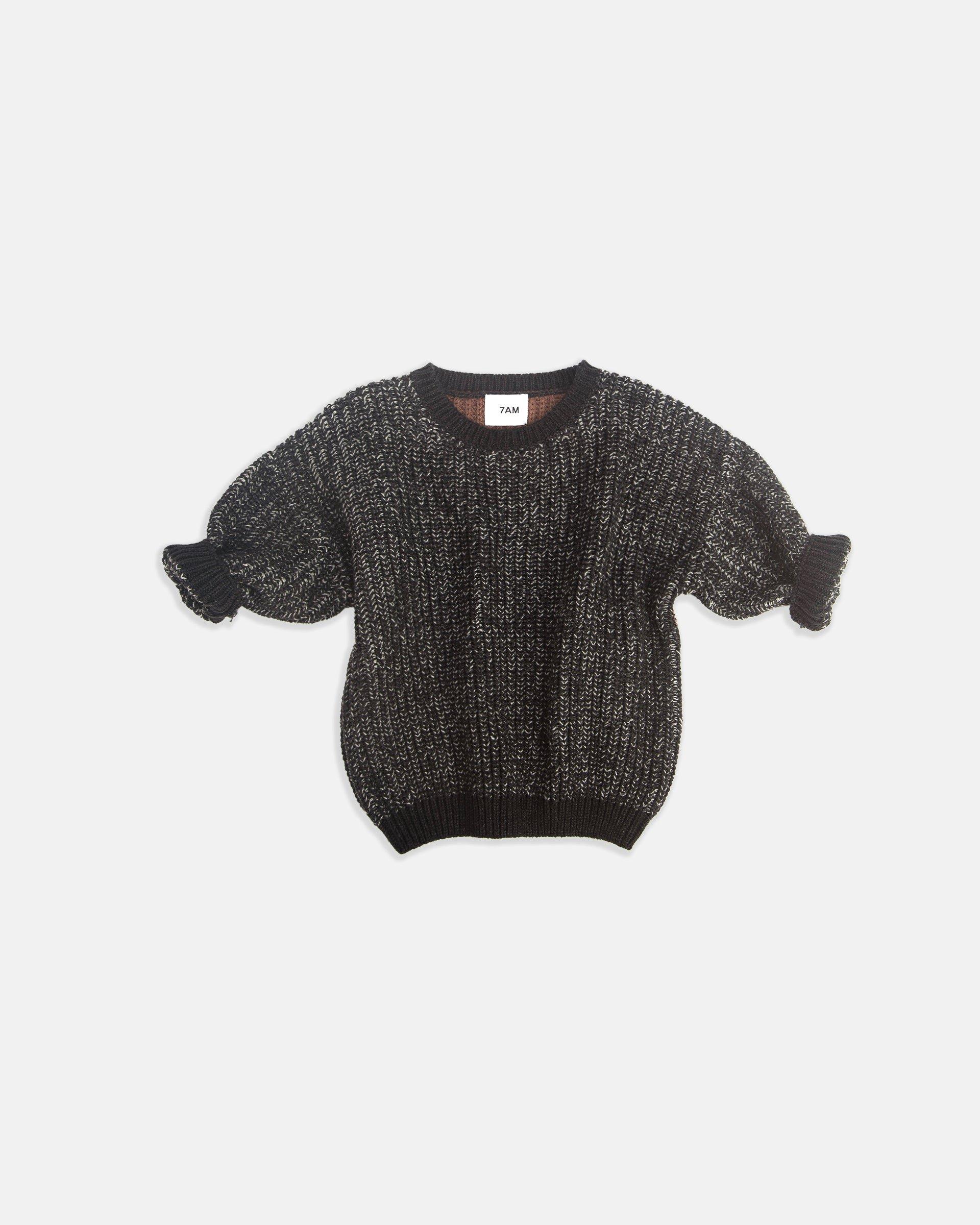 Long Sleeve Sweater Chunky - Black Melange/Brown image number 2