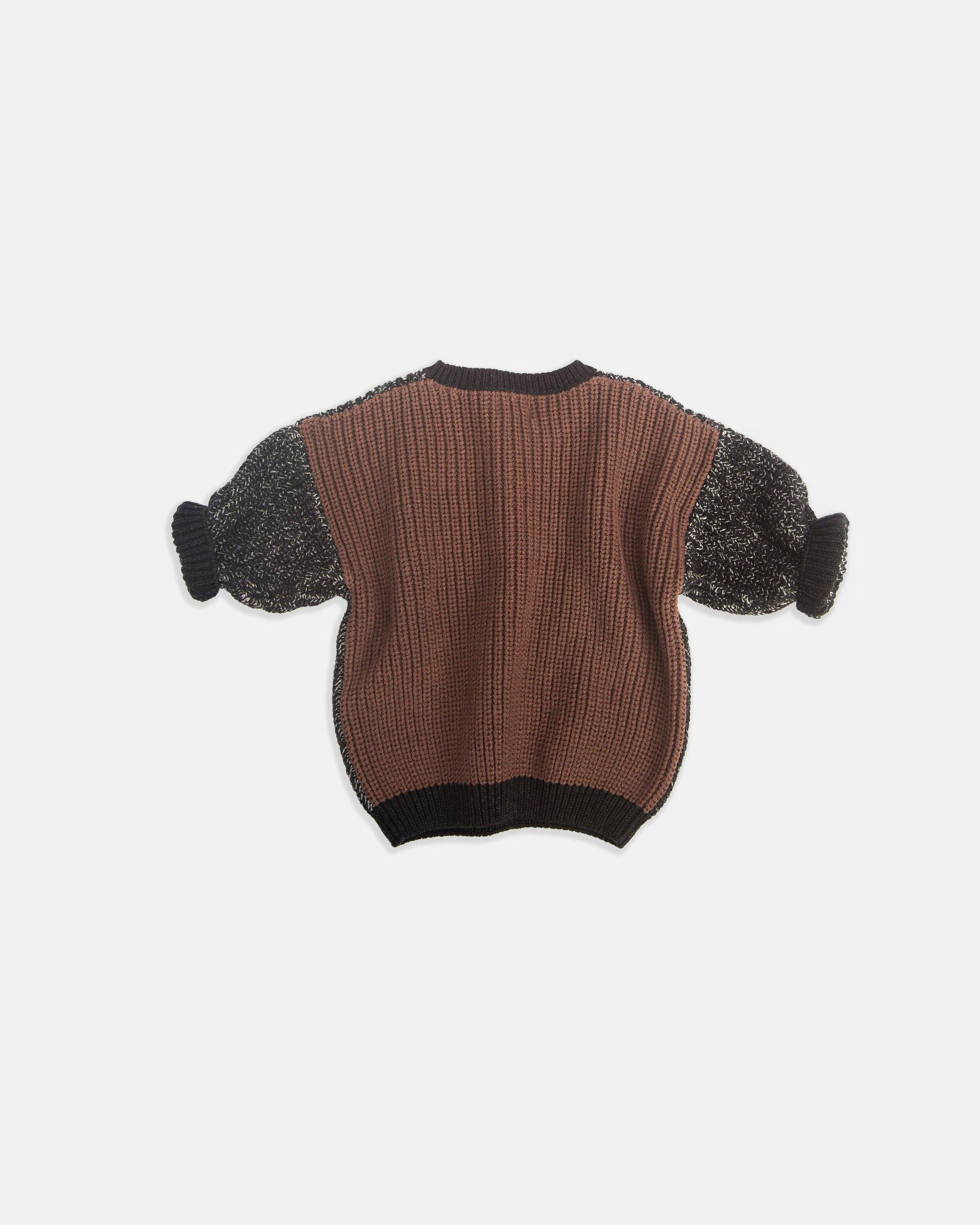 Long Sleeve Sweater Chunky - Black Melange/Brown image number 3
