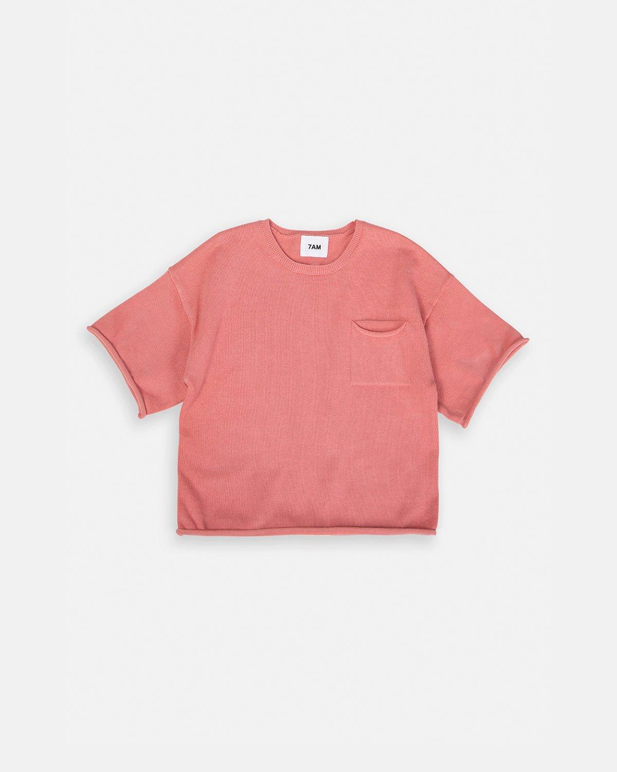 Boxy Cotton Tee Pocket - Coral