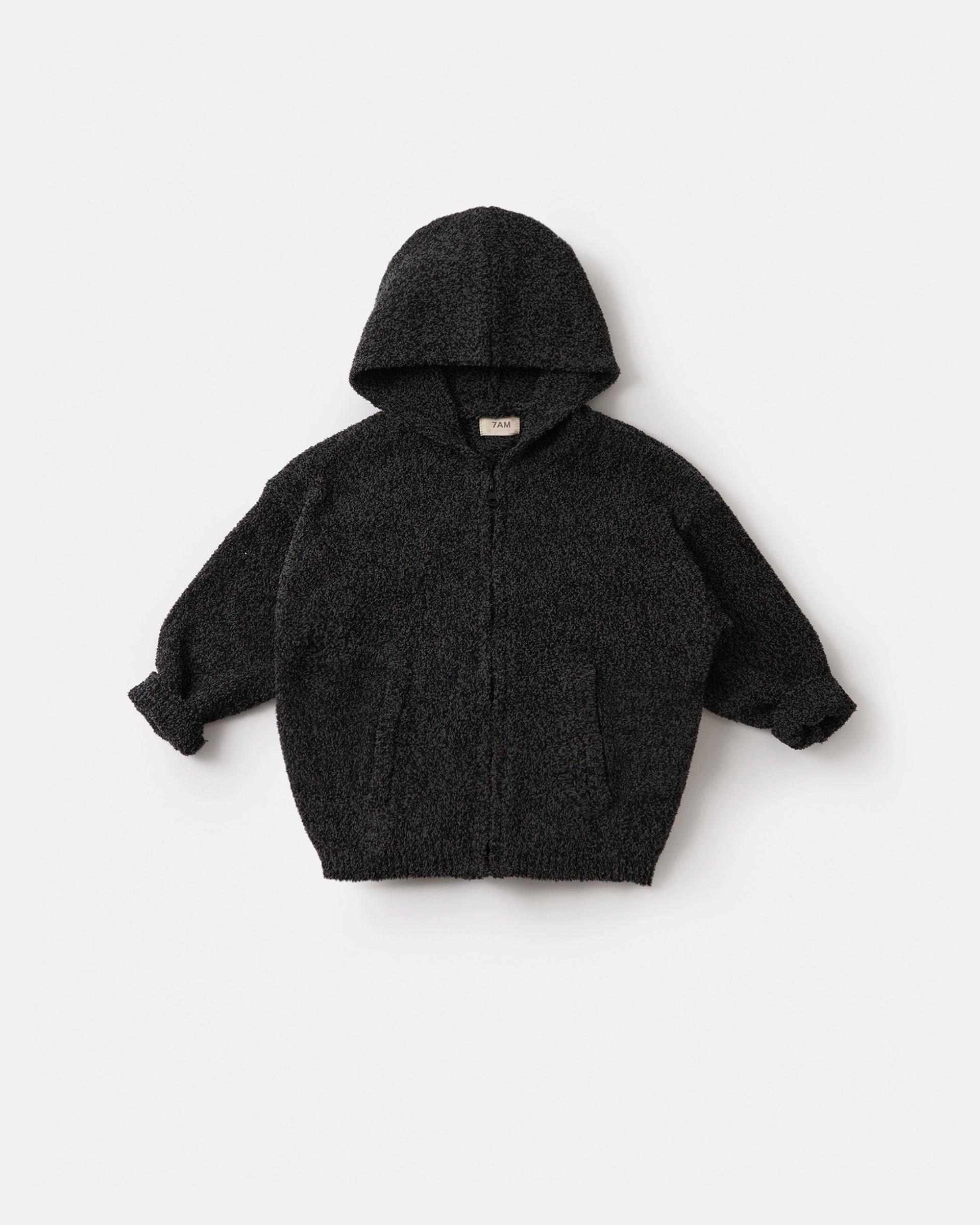 Zip Up Hoodie Fuzzy - Black Melange