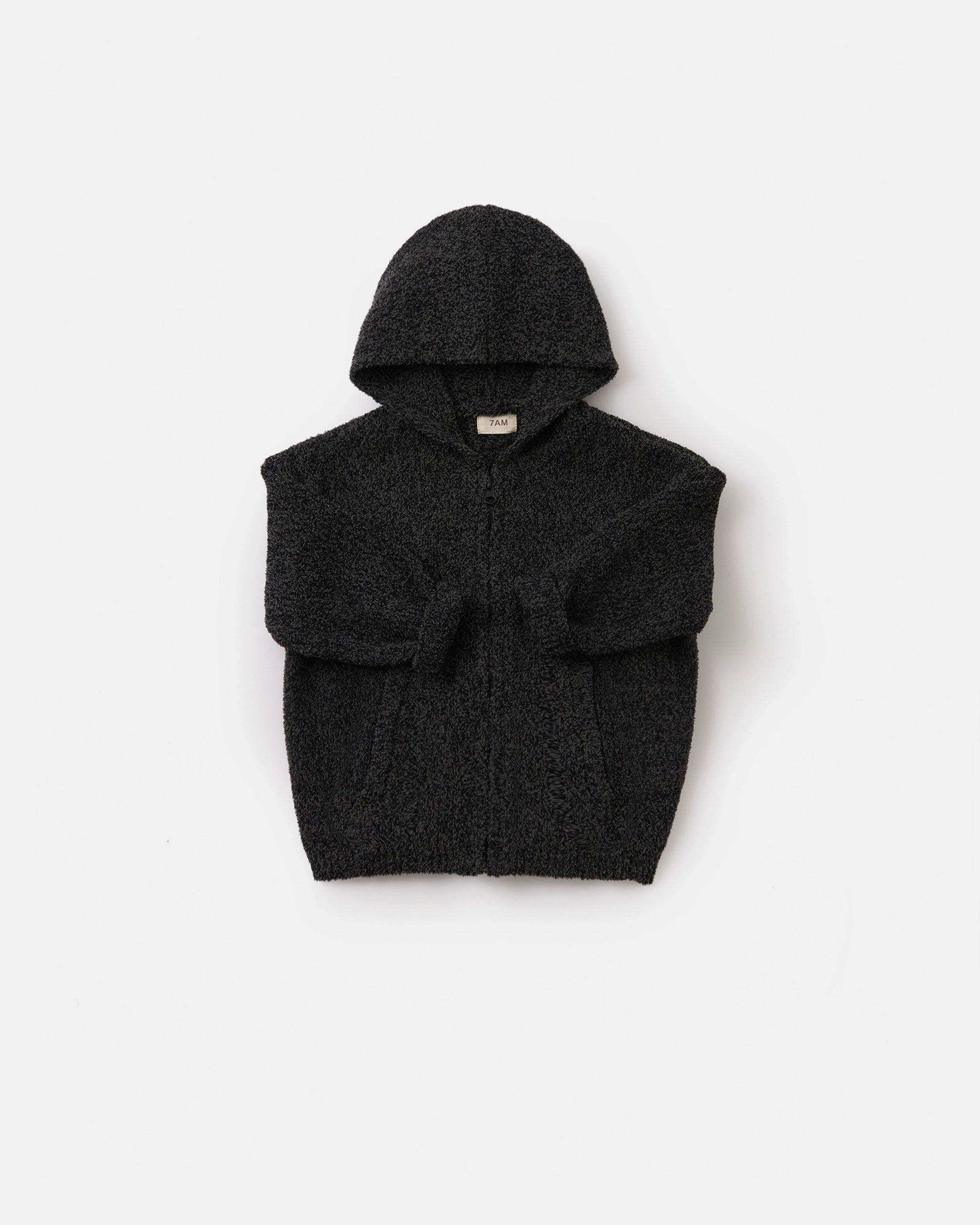 Zip Up Hoodie Fuzzy - Black Melange image number 2