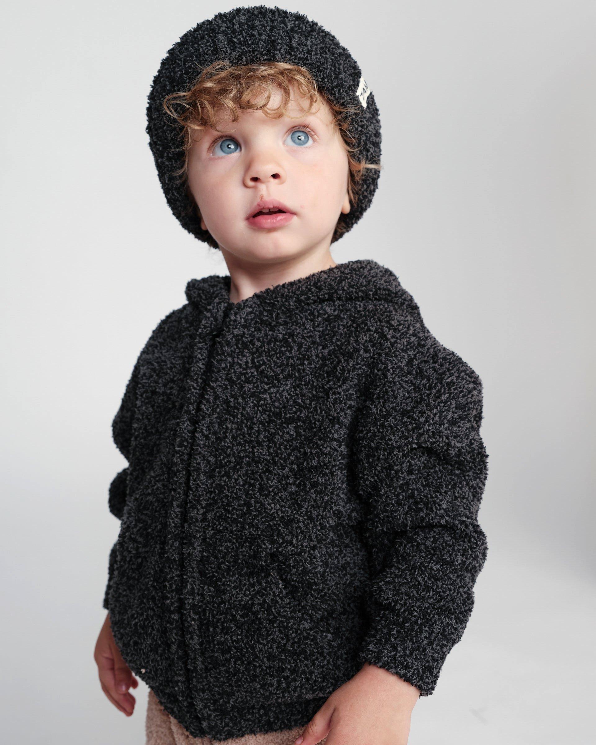 Zip Up Hoodie Fuzzy - Black Melange image number 1