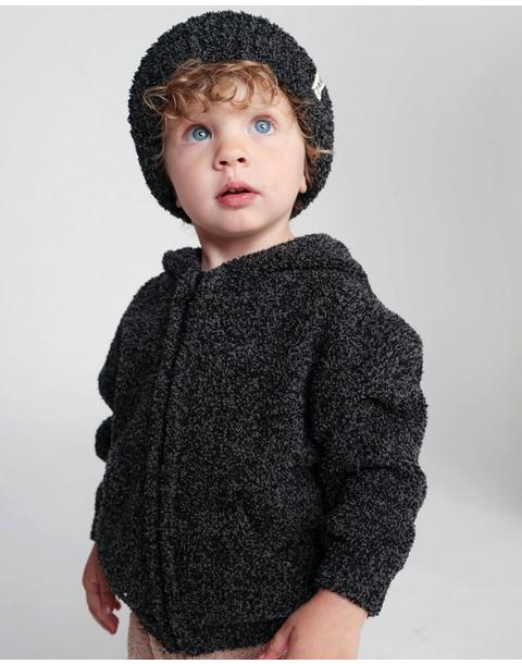 Zip Up Hoodie Fuzzy - Black Melange